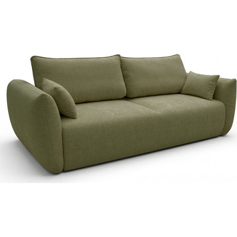 Selsey Zordo – Canapé 3 places convertible avec coffre en tissu chenille, olive (1/5)