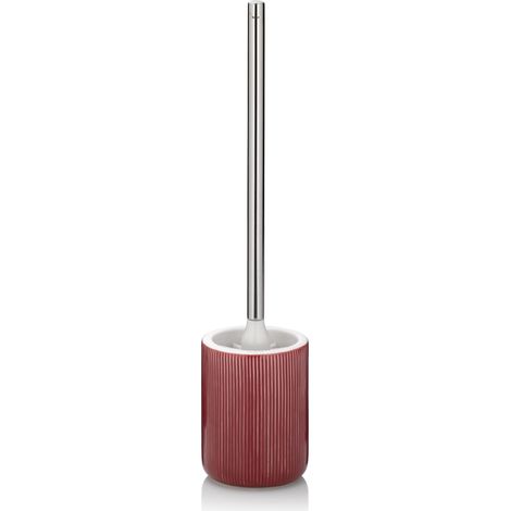 Brosse à WC avec réservoir 44,5 cm, Brosse à WC avec tête de Brosse Interchangeable, Ensemble Brosse WC, céramique, Manche INOX, Rouge (1/5)