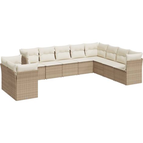 Salon de jardin avec coussins 10 pcs beige résine tressée (1/3)