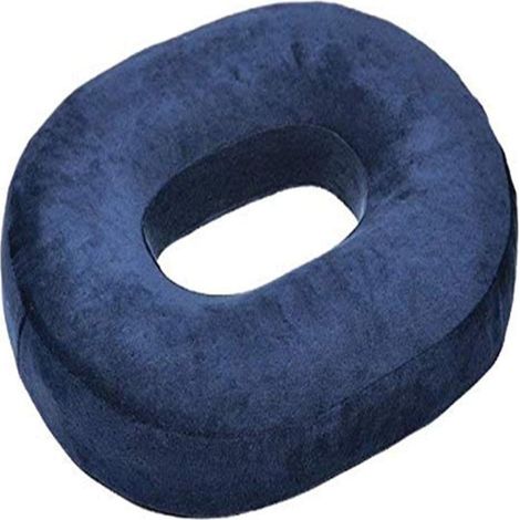 Almohada ortopédica en forma de anillo, fabricada con espuma viscoelástica, que alivia el dolor de hemorroides y coxis (azul marino). (1/5)