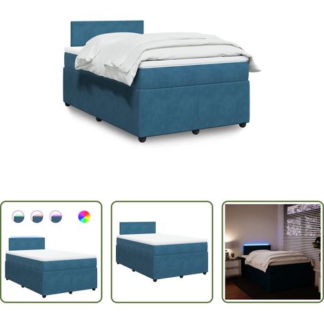 vidaXL Surmatelas - Sommier à lattes de lit et matelas bleu 120x200 cm velours (1/5)