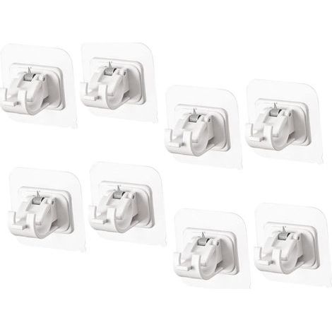 Set di 8 supporti per asta per tende, supporti per asta per tende, ganci adesivi per asta per tende, appendiabiti per tende, ganci per asta, asta per tende autoadesiva, ABS bianco (1/5)