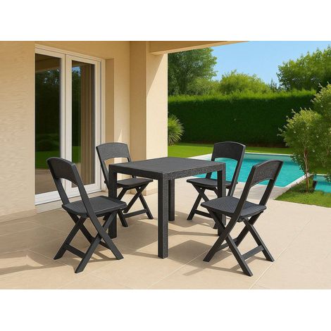 Dmora - Set salotto da esterno Sanzeno, Salottino outdoor o indoor, Tavolo quadrato con 2 sedie pieghevoli, Made in Italy, Antracite (1/3)