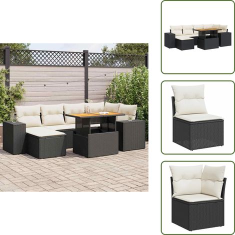 Tavolo da giardino - vidaXL Set Divani da Giardino con Cuscini 7pz Nero Polyrattan - Sedute angolari