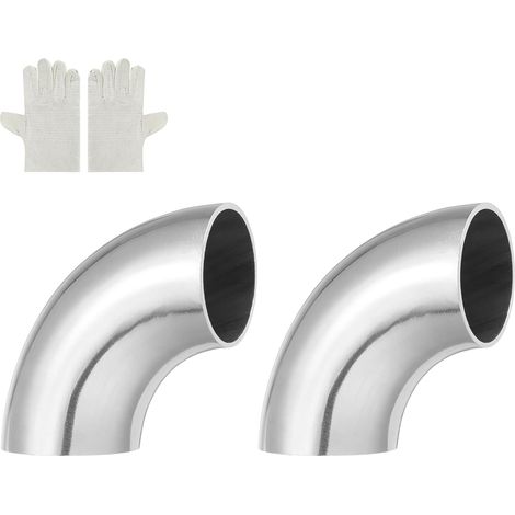 2 Pcs Coude Inox 51mm OD à 90 Degrés avec Gants de Soudage, 14 GA/2mm Épaisseur Acier Inoxydable 304 Coude d'Évacuation à 90° pour Système d'Évacuation, Rampe d'Escalier CVC (1/5)