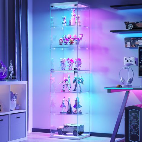 Vitrine en verre LED avec éclairage RVB, 6 niveaux, 180 cm de haut (1/5)