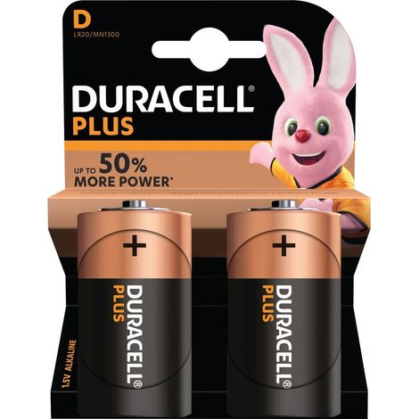 Duracell-Alkalibatterie Plus Power D - LR20 1,5 V Blister 2 Einheiten ø34,2 x 61,5 mm