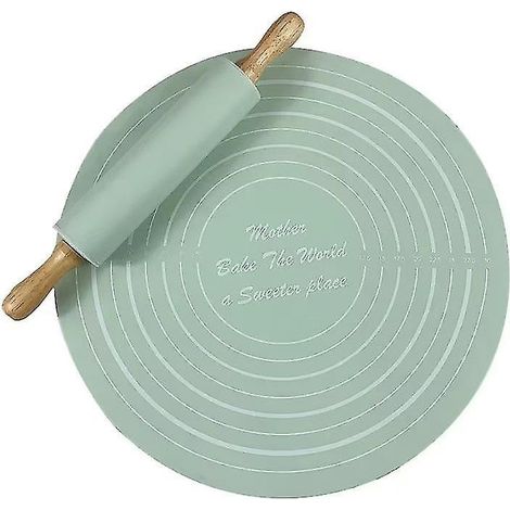 Botao Backmatten-Set, Silikon-Nudelholz mit Skala, Holzgriff, Antihaft-Nudelholz für Fondant, Pizza, Kuchen, Gebäck, Pasta, Kekse. (1/4)