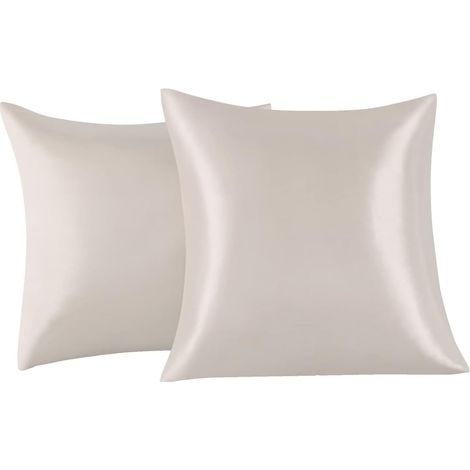 Lot de 2 Taies Oreiller en Satin 65 x 65 cm, Oreiller Satin Beige, Satinées Housse d'oreiller Doux Prend Soin de Votre Peau et Antichute de Cheveux (1/5)