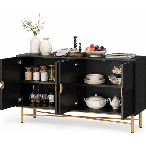 Sideboard mit 4 Türen, Soft-Close und Goldfarbenen Griffen, aus MDF und Spanplatten, 160 x 40 x 82 cm, Schwarz (1/5)