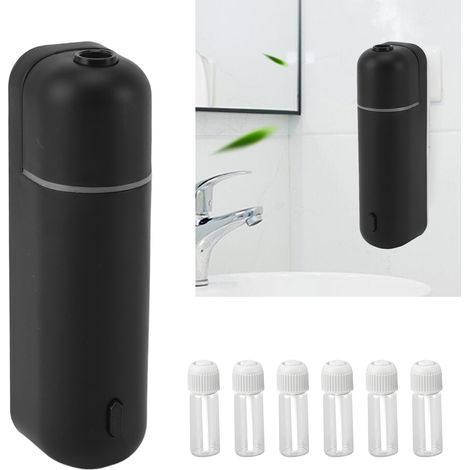 Difusor de aromaterapia portátil de 5 ml con 6 botellas de ABS negro y vidrio para el hogar, la oficina y el baño, conexión USB, 300 mAh (1/5)