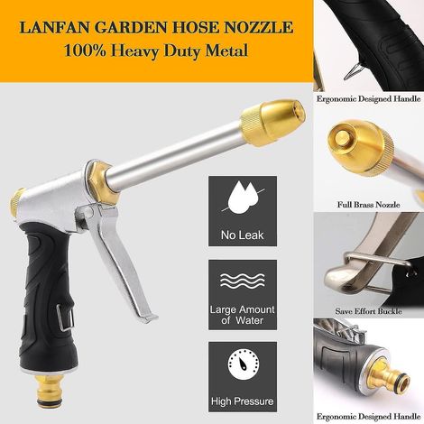 Metal Garden Watering Gun High Pressure,aqua Sprayer With Adjustable Brass Nozzle (1/5)