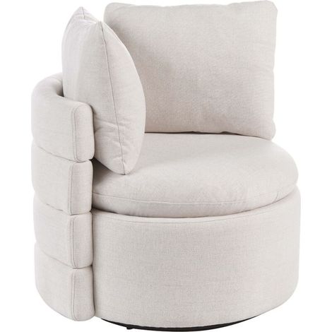 Fauteuil Retro en Tissu Dossier Incurvé Pivotant à 360° avec Espace de Rangement Coussin Décoratif Blanc Cassé