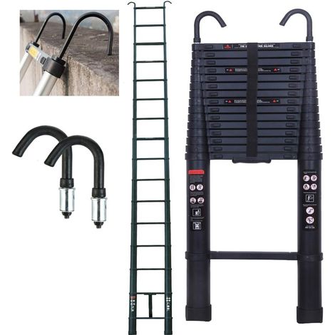 Teleskop Leiter 6,2m mit 2 Haken, Aluleiter Klappbar, Dachbodenleiter Teleskop-Design, Tragbare Ausziehbare Leiter Stufenleiter, Aus Hochwertigem Aluminium, 150kg Tragkraft