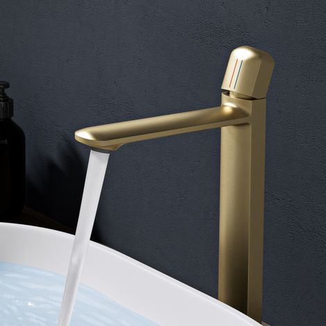 doporro Wasserhahn Bad, Waschtischarmatur Hoch mit Auslaufhöhe 236 mm, Vollkupfer Gehäuse & Keramikkartusche, Mischbatterie für Waschbecken Armaturen, Modernes Armatur Badezimmer Gebürstet gold 1190H