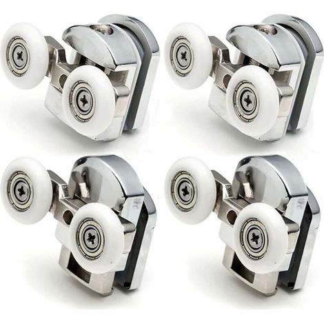 Set of 4 Rollers - for Sliding Doors, 2 x 23mm Diameter Zinc Alloy Wheels for Bathroom (1/4)