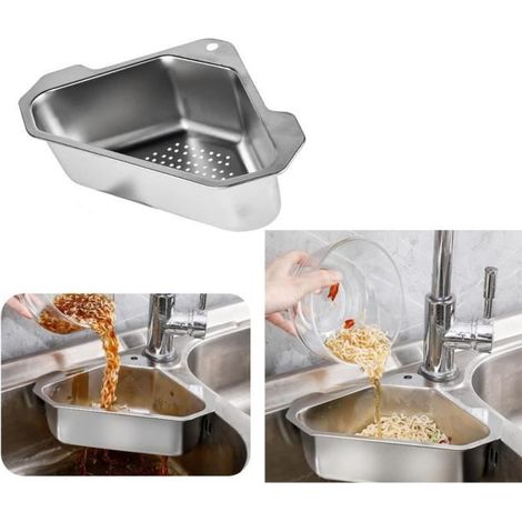 Panier de vidange,Panier de vidange Triangle,Passoire d'évier en Acier Inoxydable,Panier à Filtre suspendue avec (1/4)