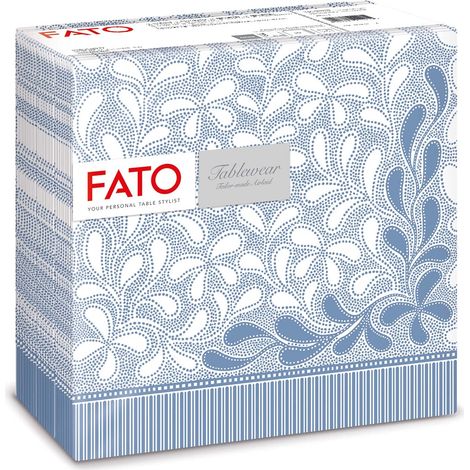 Fato - Tovaglioli in Carta a secco, Airlaid, Effetto Tessuto, Confezione da 50 tovaglioli, Formato 40x40 piegato in 4, Decoro Botanic Blu Provence (1/5)