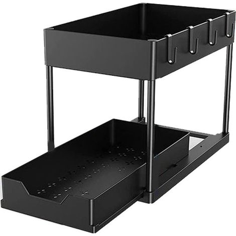Rack à épices coulissant 2 niveaux en acier inoxydable noir, organisateur pour tiroir de cuisine avec compartiment baguettes (1/5)