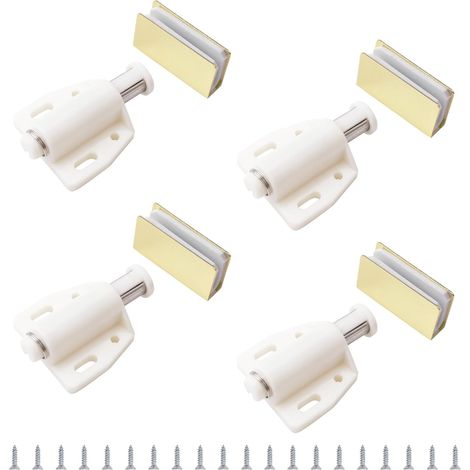 Lot de 4 loquets magnétiques pour porte en verre - Réglable - Sans cadre - Avec pince d'armoire - Convient pour porte en verre oscillante de 3 à 6 mm (blanc) (1/5)