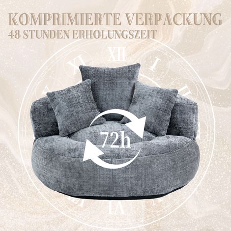 Canapé Lounge Confortable, Fauteuil Sacco à Dossier Haut avec 3 Coussins, pour Adultes et Enfants, Intérieur et Extérieur, Chaise Gaming Solo pour Chambre et Bureau (Chenille Gris) (1/5)