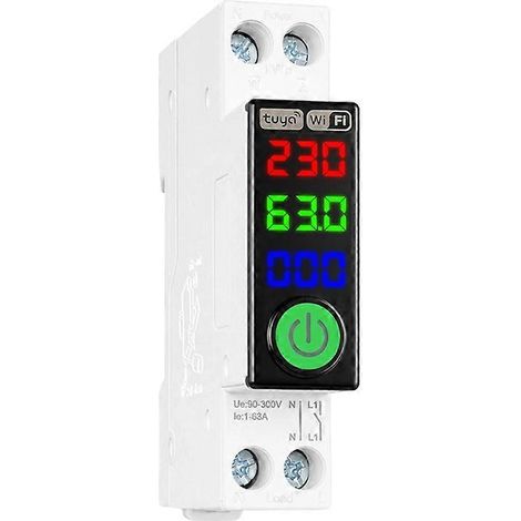 Disjoncteur intelligent Tuya WiFi 1P 63A avec interrupteur sur rail DIN, compteur de puissance, protection contre les surtensions et les sous-tensions, commande vocale (1/5)