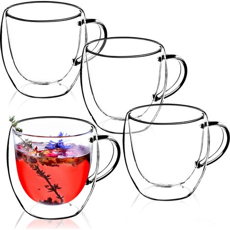 KADAX doppelwandige Glas Tasse, Glas mit Griff, 250 ml, Trinkglas für Tee, 4 (1/5)