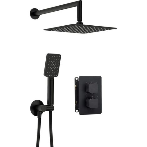 Set doccia a scomparsa con box termostatico ottone finitura nera soffione 30 cm - Harty