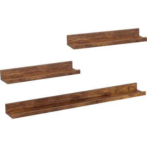 Woltu – Lot de 3 étagères murales en MDF marron rustique – Dimensions 80x10x5cm – Charge 5kg/pièce – Installation facile avec rebord (1/5)
