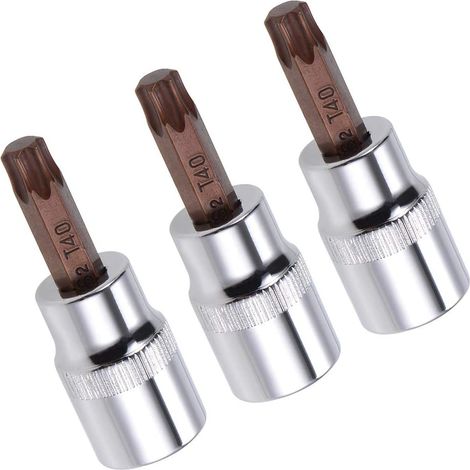 Lot de 3 douilles Torx 3/8" x T40 CR-V, embouts en acier S2, embouts Torx avec 48 mm de longueur pour clé à cliquet, clé dynamométrique, barre coulissante, perceuse à (1/5)