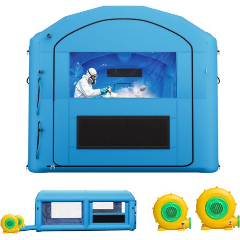 Cabine de Peinture Gonflable 6x3x2,5 m Souffleur de 550W+750 W Bleu, Tente de Pulvérisation Portable à Toit Arqué avec Grand Filtre en Coton, pour VTT, Motos et Meubles de Taille Moyenne (1/5)