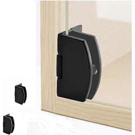[4 pièces] Charnière de porte vitrée pour meuble, clip de salle de bain, charnière à 90 degrés pour meuble vitrine sans cadre (noir) (1/5)
