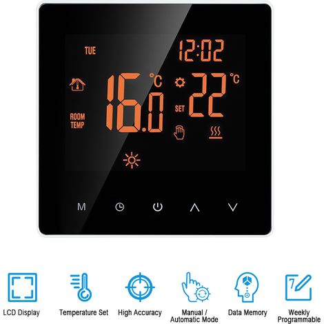 Thermostat de chauffage au sol électrique - écran tactile - programmable - pour maison, bureau, hôtel - 16A (1/5)