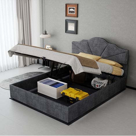 Letto matrimoniale in tessuto e metallo 140x200 OKMYHOME (1/5)