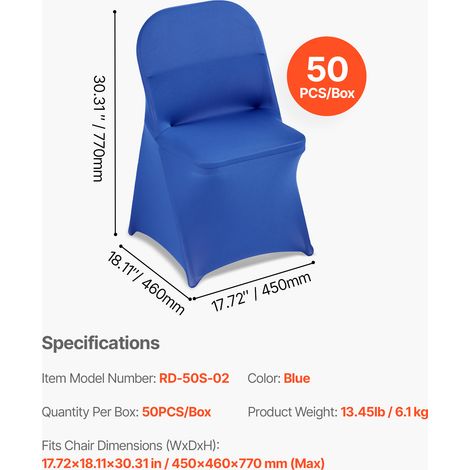 VEVOR 50 Pcs Blue Chair Covers, Polyester Spandex Chair Cover, Stretch Slipcovers for Wedding Party Dining Banquet Flat-Front Chair Covers, Fits Chair Measures up to 17.72 x 18.11 x 30.31 inch (1/4)