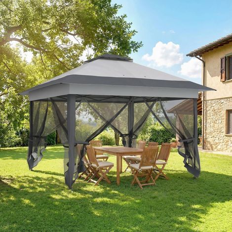 Tonnelle barnum de jardin pop-up pliant acier polyester moustiquaires + sac de transport à roulettes gris (1/5)