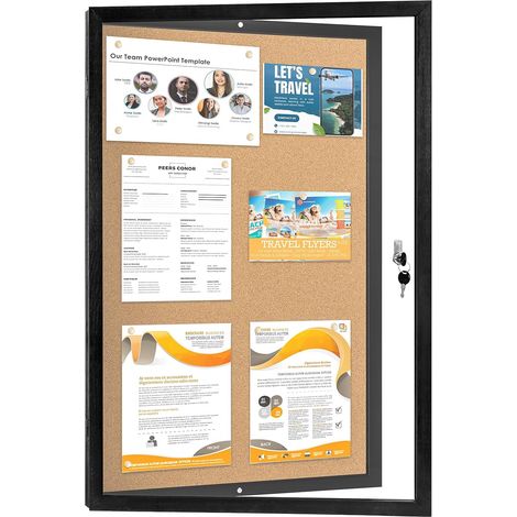 Tableau d'affichage verrouillable en liège avec cadre en pin noir - Pour intérieur - 60 x 90 cm (1/5)