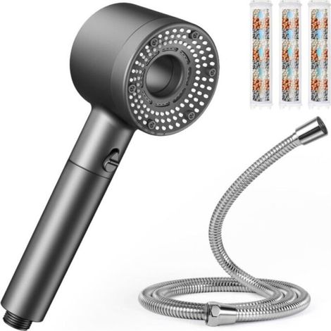 Soffione doccia ad alta pressione, soffione doccia a risparmio idrico con tubo flessibile da 1,5 m, soffione doccia anticalcare con filtro e 5 modalità di getto (1/5)