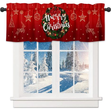 Guirlande De Noël - Rideau Haut Pour Fenêtre Avec Poche À Tringle - Motif Étoile Rouge Et Cerf - Style Ferme - 137 cm x 45 cm (1/5)
