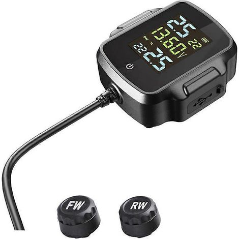 Système de surveillance de la pression des pneus de moto avec écran LCD et 2 capteurs externes (1/5)