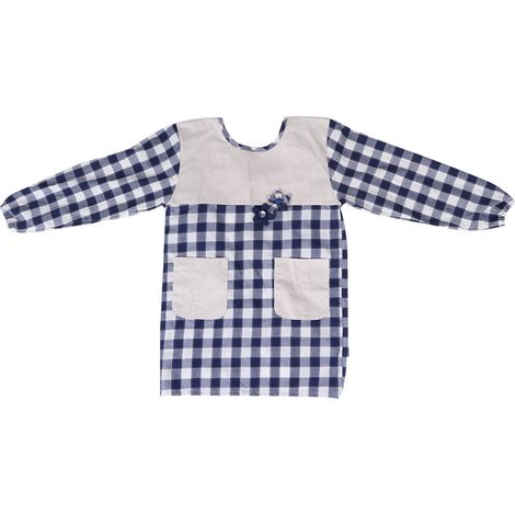 Tablier de cuisine manches longues en coton avec poches, design pratique et durable, taille unique 82x52cm, couleur bleue (1/5)