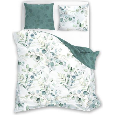 Biancheria da letto in raso 160x200 Milagro Foglie Fiori Menta (1/5)
