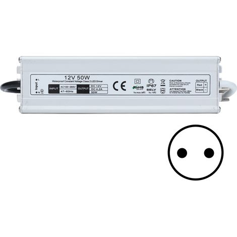Alimentation LED 12V 50W avec fiche UE, transformateur étanche IP67 pour bande lumineuse, entrée AC100‑265V. (1/5)