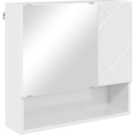 Armadio a specchio moderno con contenitore a parete 59 x 17 x 55 cm in legno multistrato bianco lucido 020052871