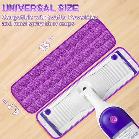 Convient aux recharges de 5 lingettes réutilisables pour balai Swiffer PowerMop, lingettes en microfibre de 38 cm (15 pouces) pour le nettoyage des parquets, lavables en machine, utilisables à sec ou (1/4)