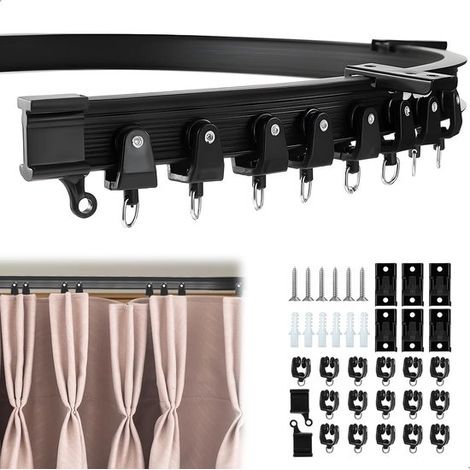 Binario flessibile per tende da soffitto - 2 metri, nero - adatto per finestre rotonde e pareti divisorie (1/5)
