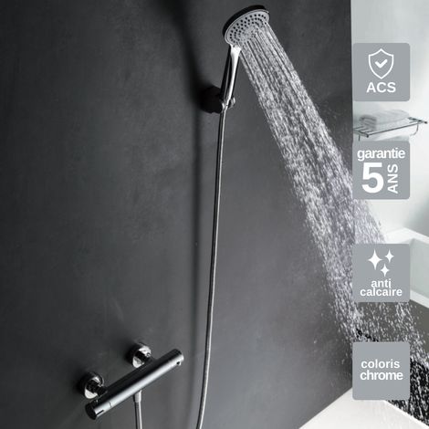 Mitigeur Douche chromé Pommeau Anti-Calcaire - Design Moderne et Économie d'eau - Kit Complet CRETA IMEX (1/4)