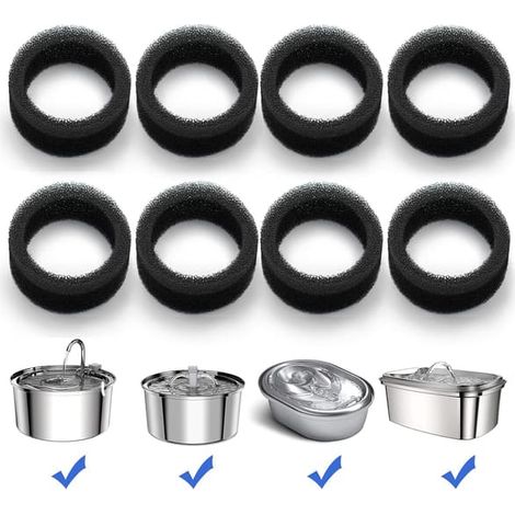 Distributeurs d'eau et mangeoiresUn lot de 8 éponges de rechange rondes, adaptées aux fontaines à eau pour chats de 2 L, triple filtration, en polypropylène. (1/5)