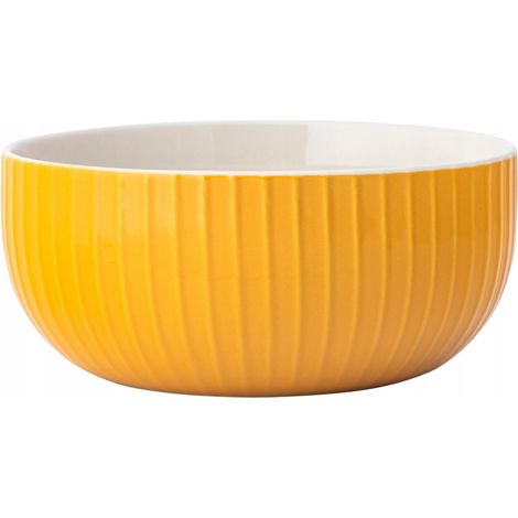 Saladier, céramique, rainuré, moderne, jaune, 850 ml, 1 pièce.