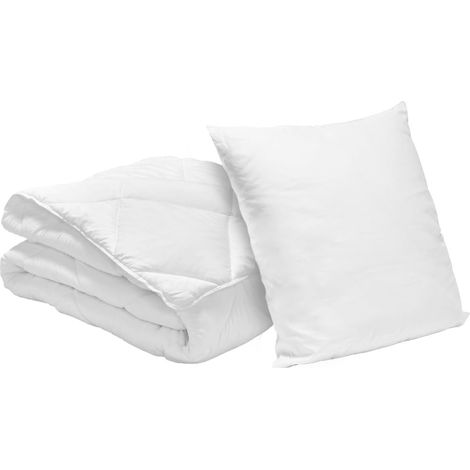 Pack Couette Chaude 1 Personne 140x200 cm + 1 Oreiller Moelleux 60x60 cm, Lavables à 95°, Microfibre, Blanc (1/5)